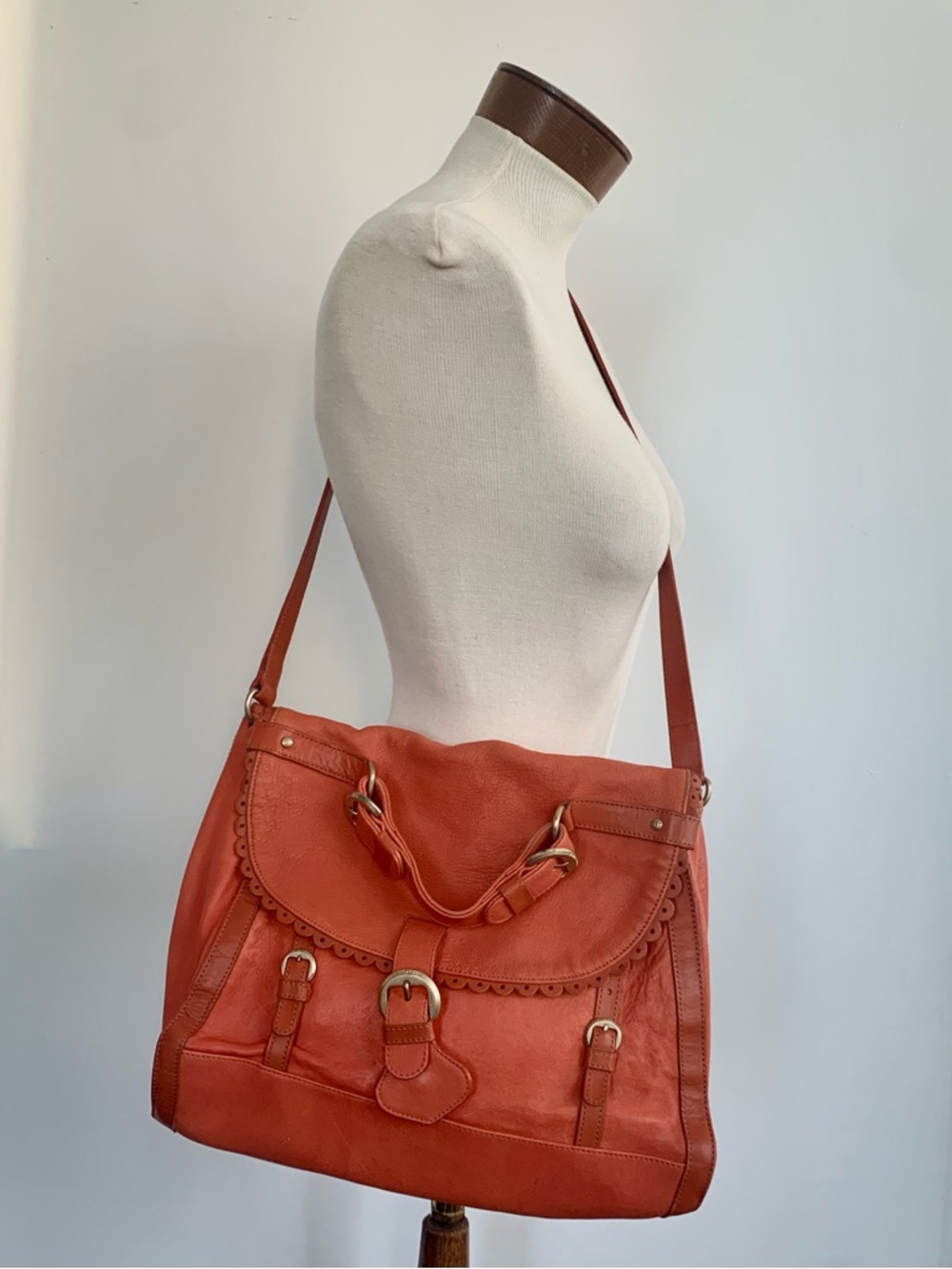 See By Chloé Scalloped Flap Leather Shoulder Bag in Rust Orange